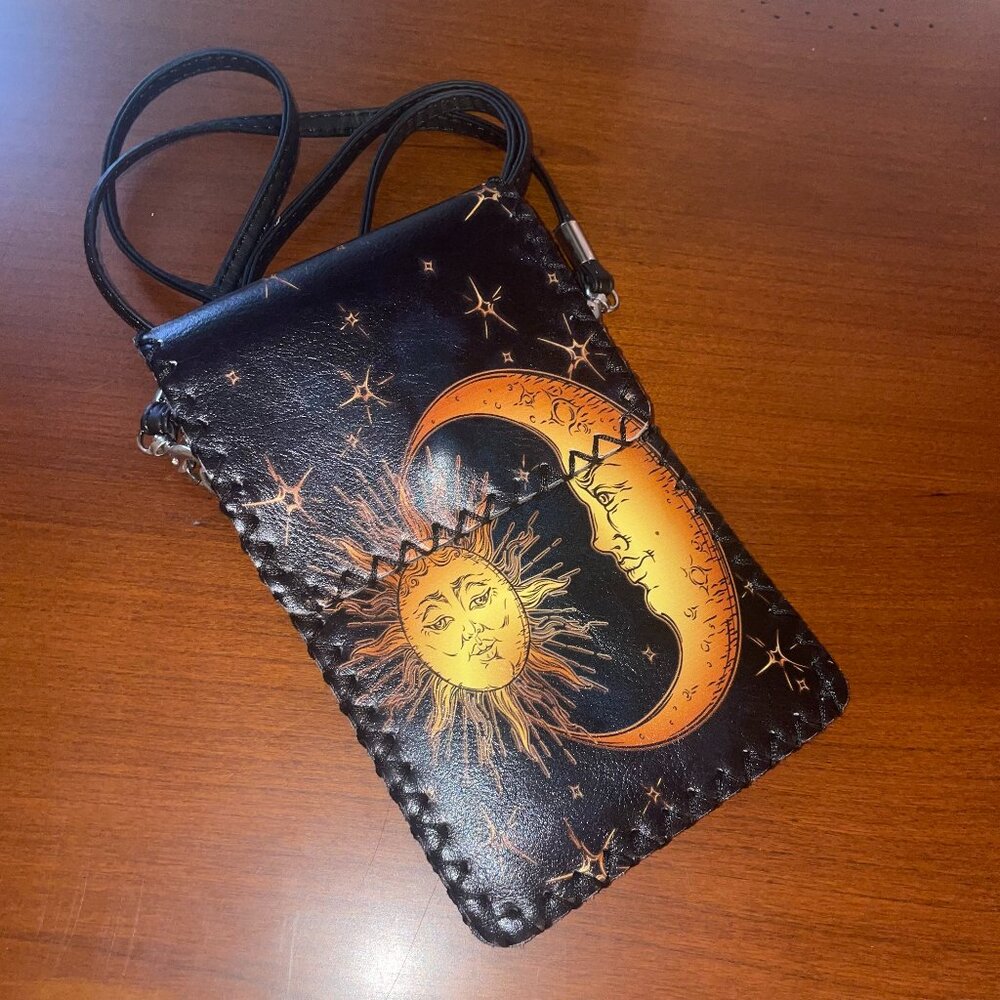 Sun and Moon Black and Gold Print Sleek Design Crossbody Bag